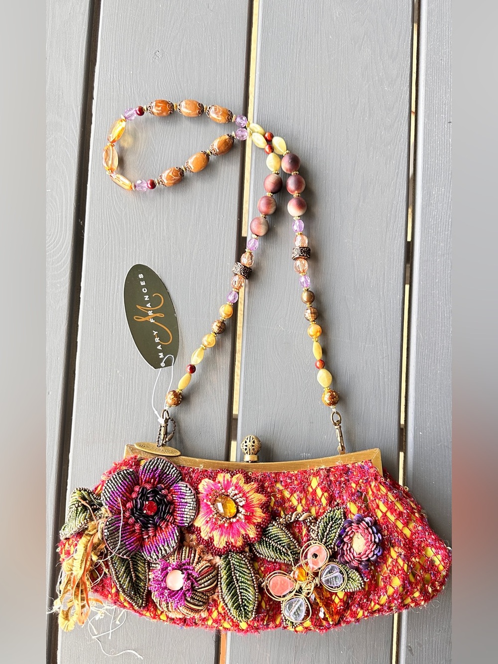 Mary Frances Breathtaking Beaded Floral Handbag NWT Flaw 3D Flower Butterfly